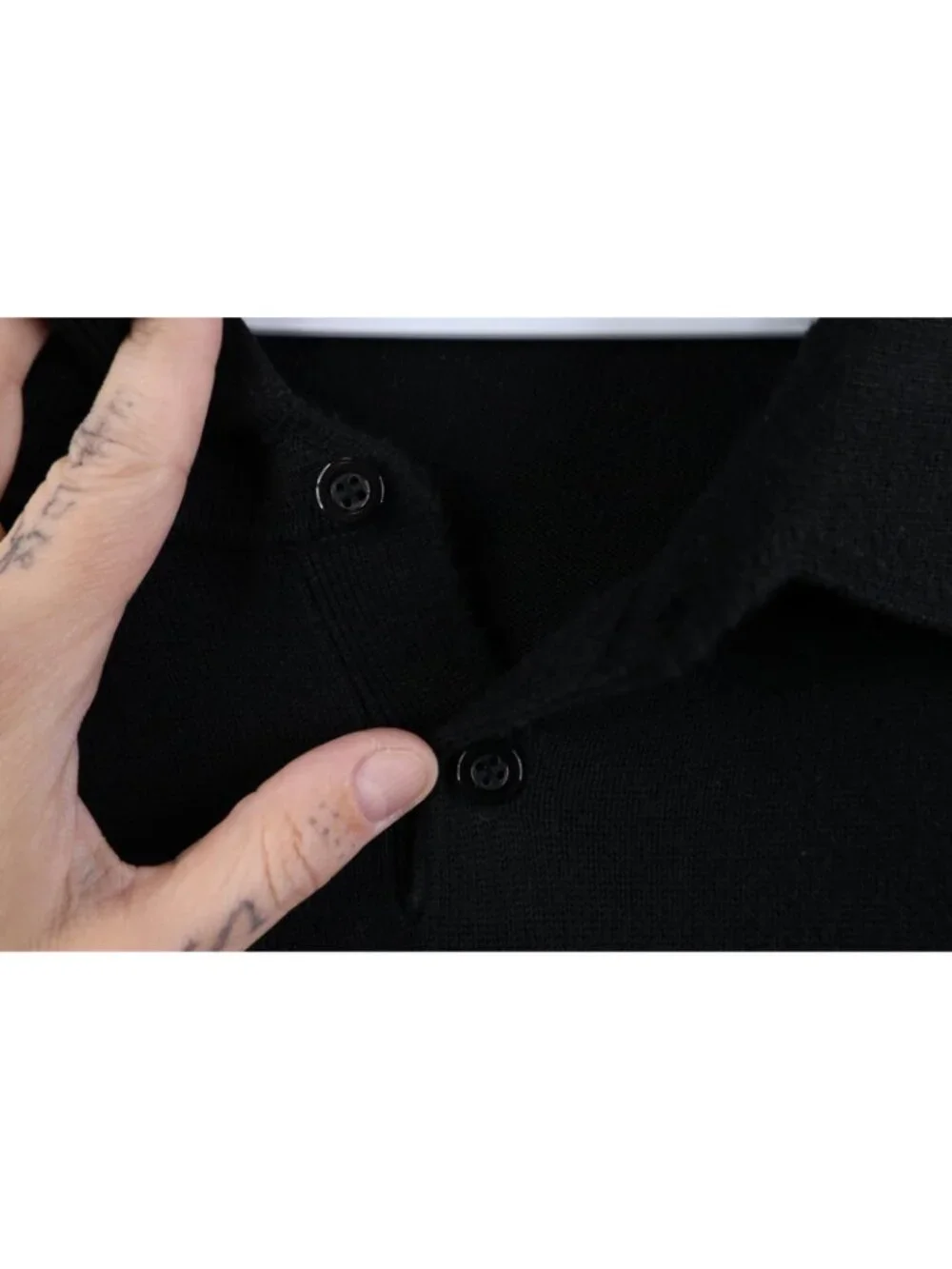 Vintage 90s Streetwear Mens Large Tall Faded Blank Knit Collared Sweater Black